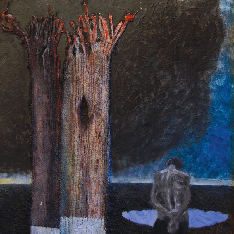 Dve moruše, otec a Modigliani, kombinovaná technika, 2011