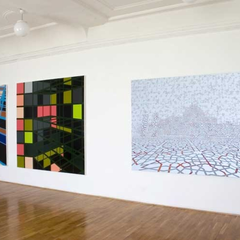 Sarah Morris (1967):Komplex Watergate – Hlavné mesto I. II., 2001, maľba na plátne; Toby Ziegler (1972): Som pripravený na lásku, 2002, akryl na materiáli Scotch-Brite