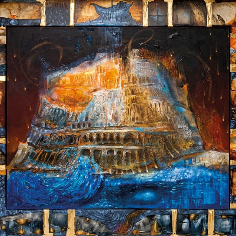 Babylon Story, 190x230 cm, akryl, olej, zlato na plátne, 2012